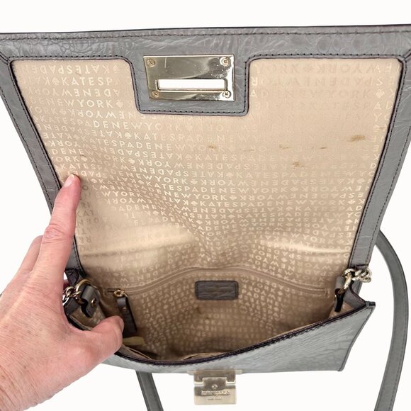 KATE SPADE HARWOOD PLACE FIONA GRAY CROC-EMBOSSED LEATHER CROSSBODY BAG PURSE - Picture 5 of 14